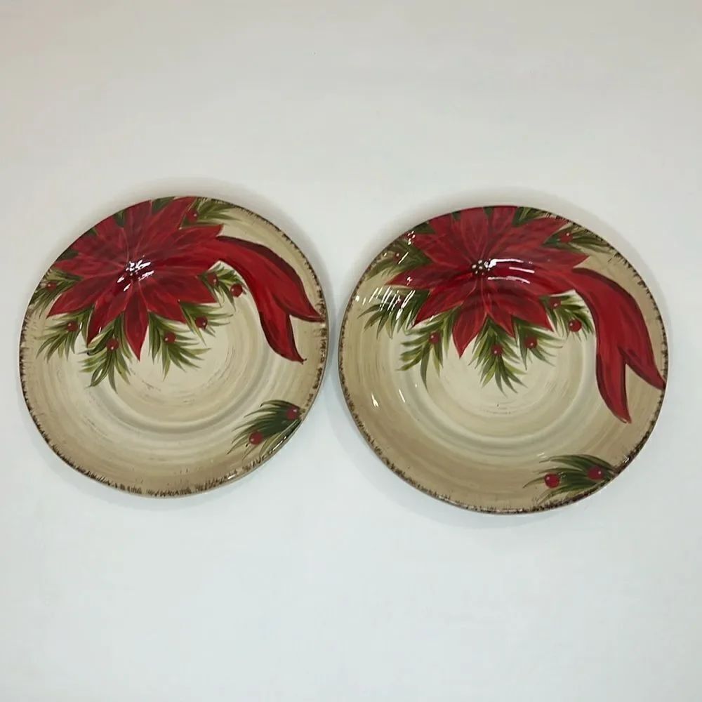 Tabletops Gallery Christmas Carol Hand Painted Crafted Red Poinsettia 8 In Set 2